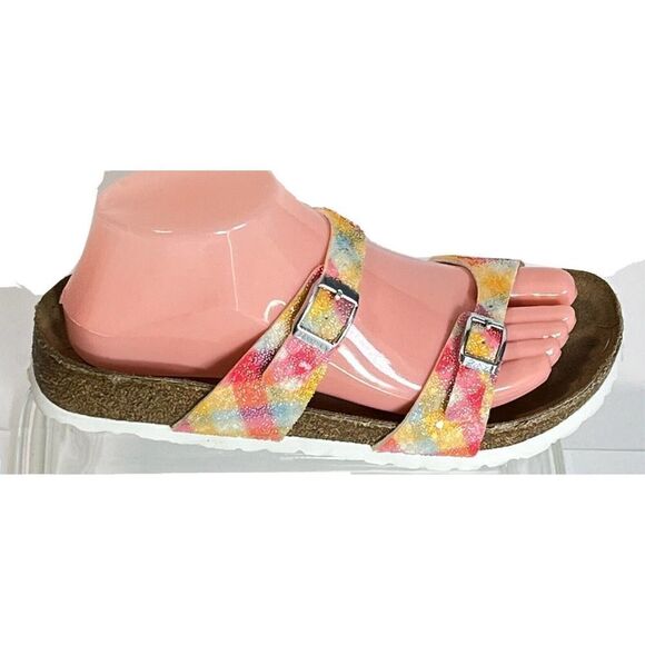 Birki's by Birkinstock Rainbow Gingham Sandals 2 Buckles Sz L 6 M 4 Narrow Bling - Picture 1 of 10